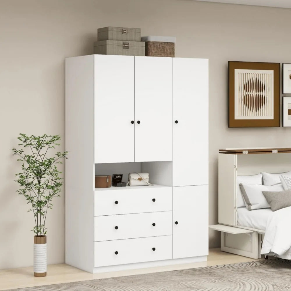 SARAI Modern 3-Door Wooden Wardrobe Armoire Closet Organizer
