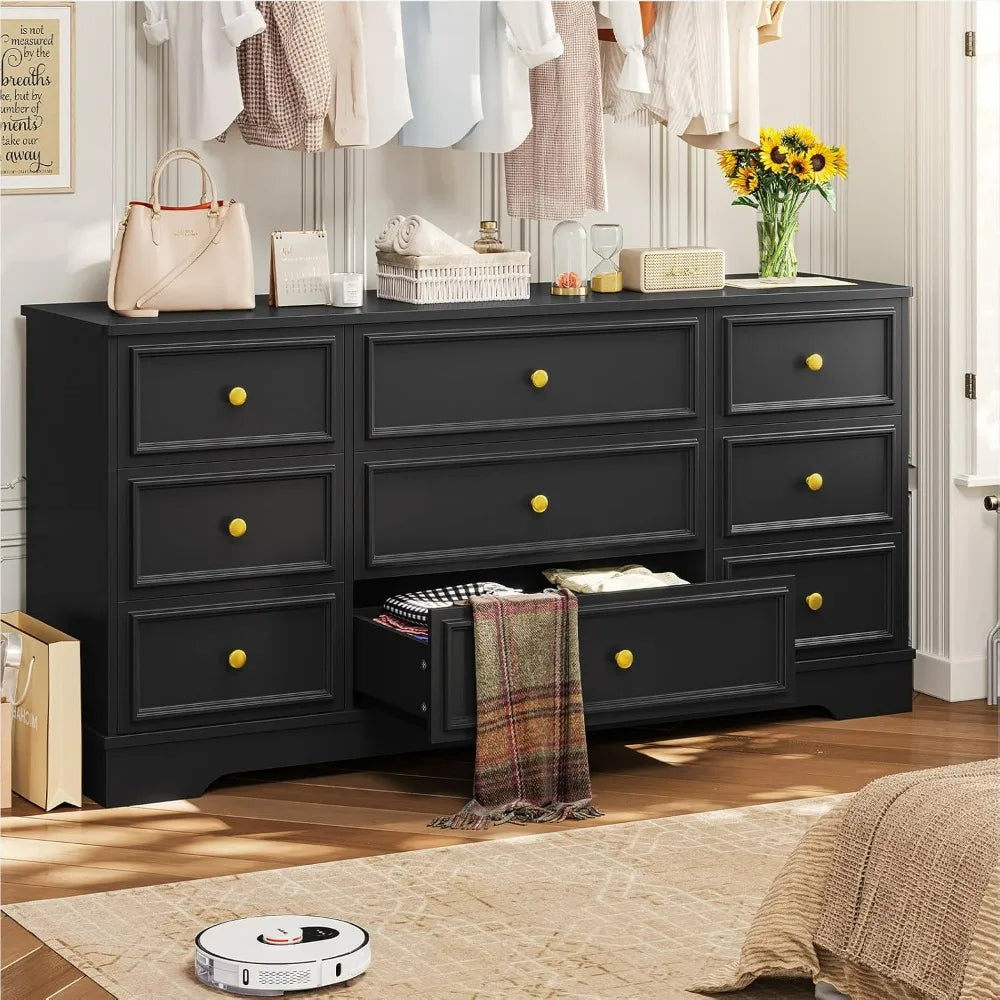 TATUM Modern 9-Drawer Dresser – Elegant Wide Chest of Drawers for Bedroom (61.4")
