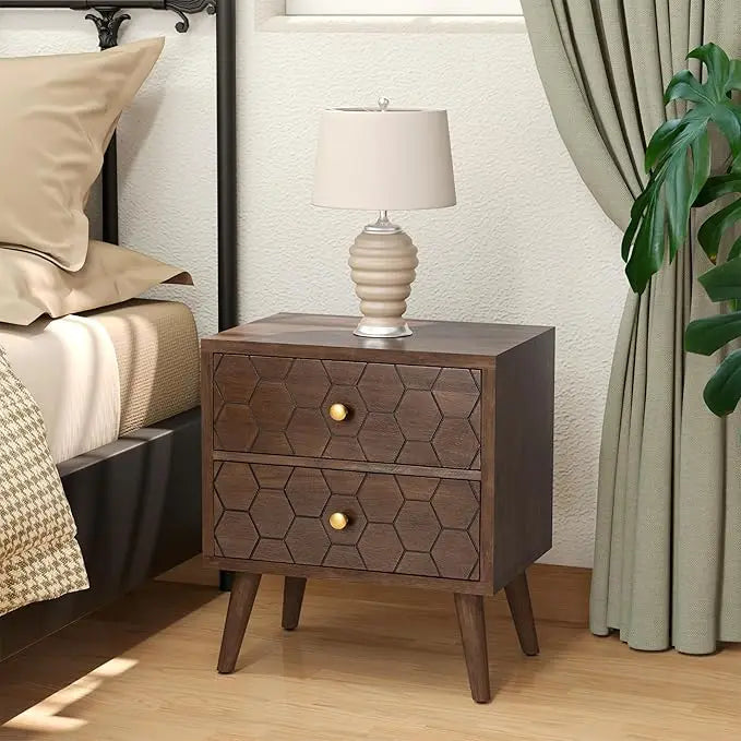 ANIYAH Vintage 19" Nightstand with 2 Drawers – Elegant Wooden Bedside Table for Bedroom & Living Room
