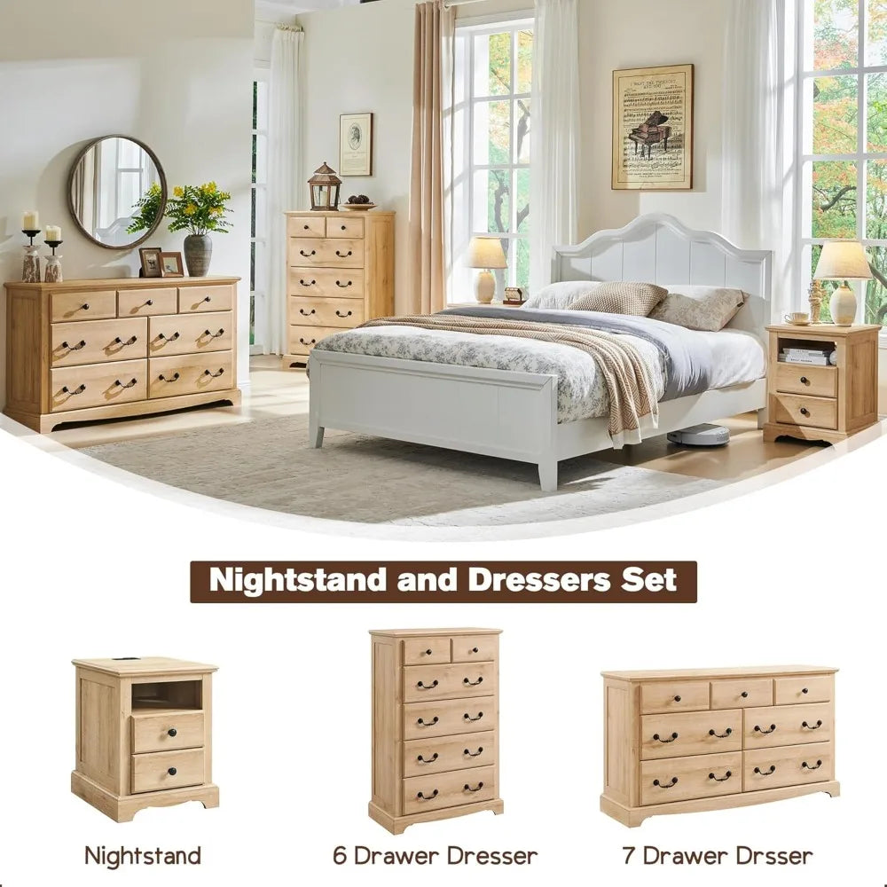 BROOKLYNN Vintage 18'' Nightstand with Charging Station and Storage Drawers