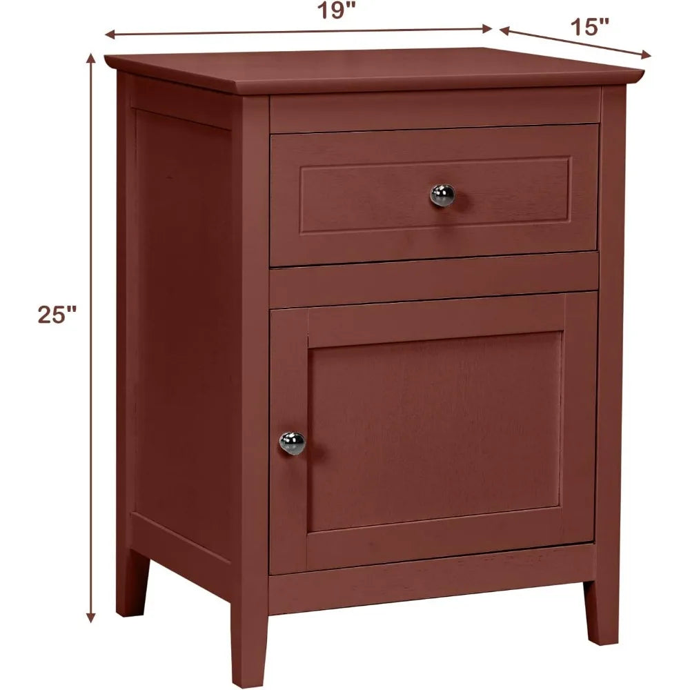 CELINE Modern Wooden Nightstand Set – 19" Wide Bedside Table with Drawer & Cabinet