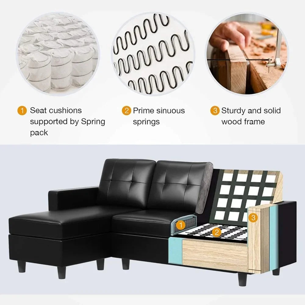 ISLA Minimalist Modern Faux Leather L-Shaped Sectional Sofa – Convertible Couch - 78.5"W