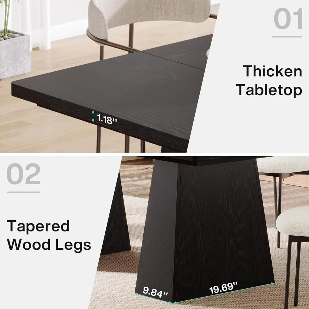 JESSICA Modern Black Rectangular Dining Table - 63" W