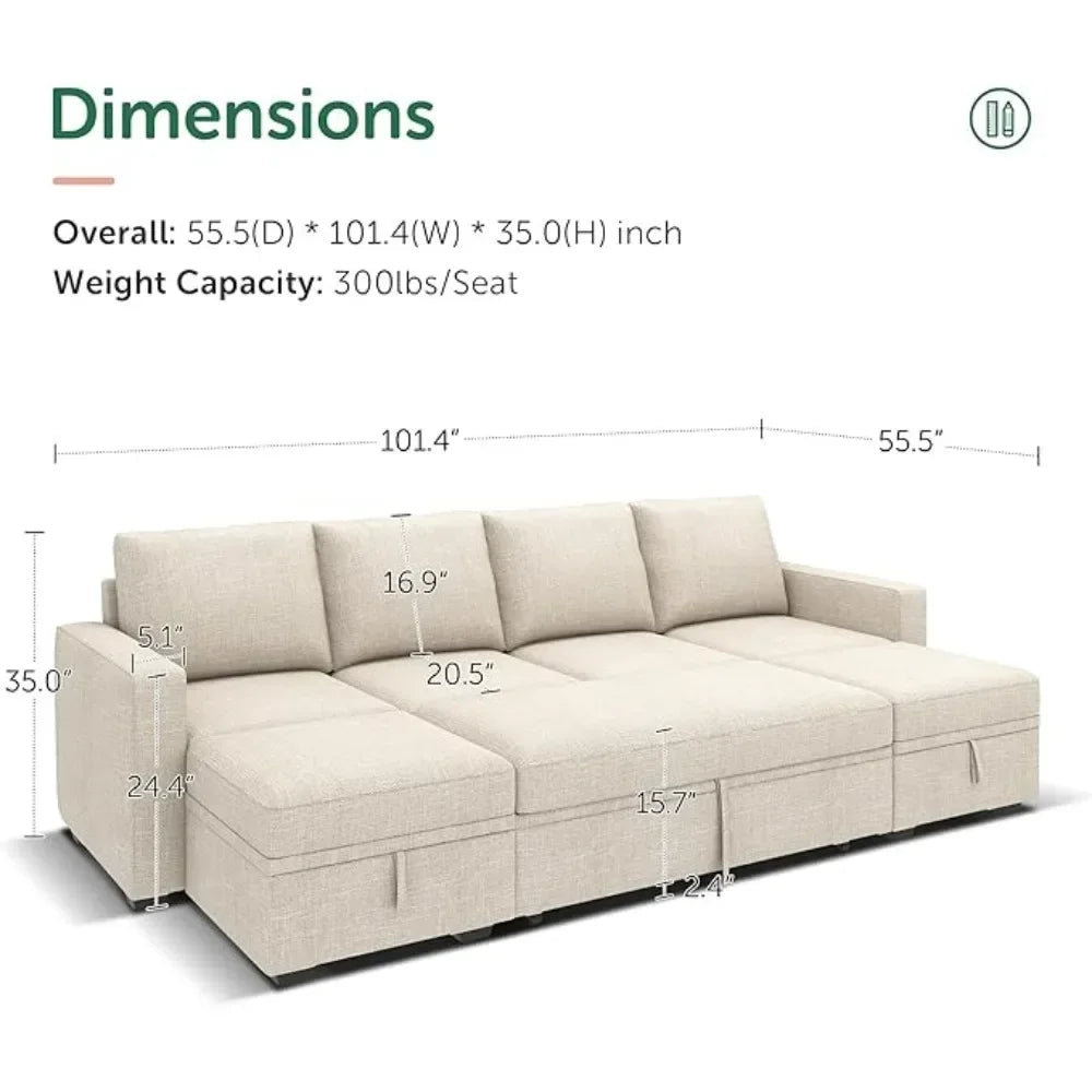 BRODY CloudNest Minimalist Modular Sleeper Sofa Bed – U-Shaped Sectional Couch – 83.4"W