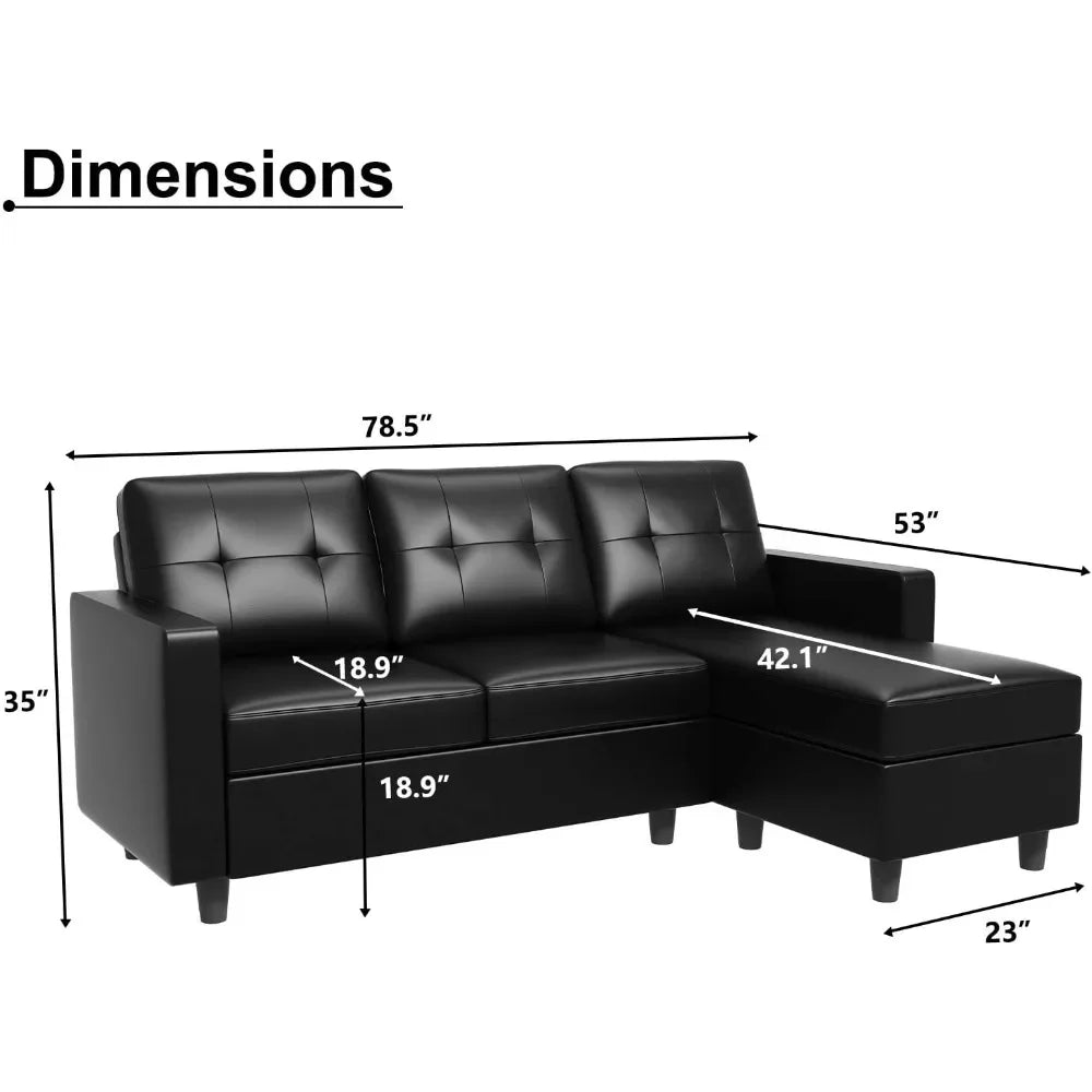ISLA Minimalist Modern Faux Leather L-Shaped Sectional Sofa – Convertible Couch - 78.5"W