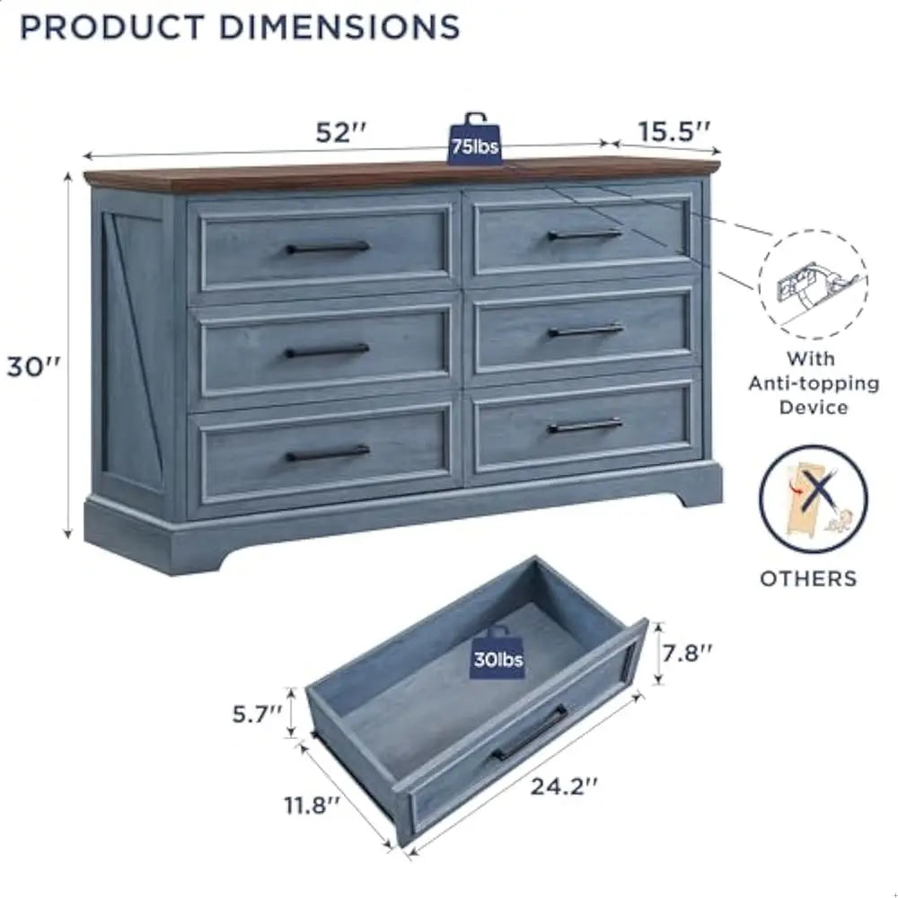 SHILOH Wide Wood Dresser with Large Drawers & Bar Handles – Modern Storage Chest