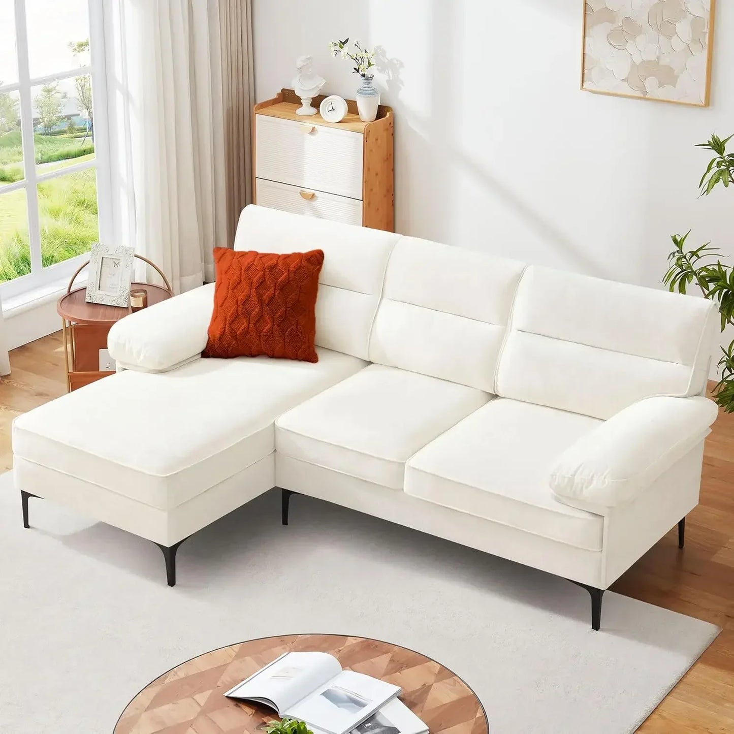 TUCKER Mordella Modern Chenille Fabric L-Shape Convertible Sofa Couch – 85.2"W Sectional