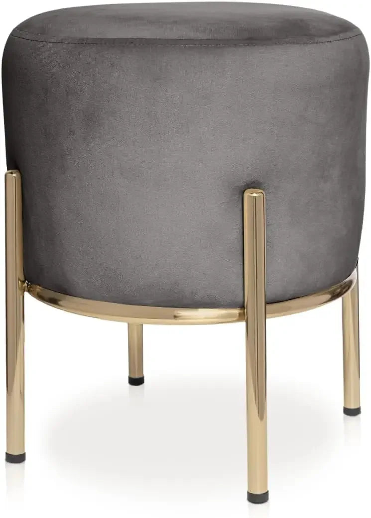 ZACHARY Upholstered Round Ottoman with Gold Metal Legs –14x17 W