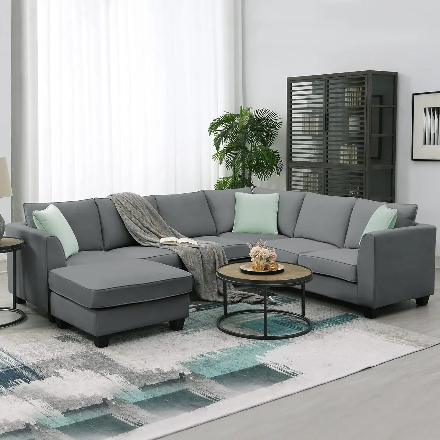 BAILEY Modern Minimalist U-Shaped Fabric Sectional Sofa – Living Room Couch, 112"W