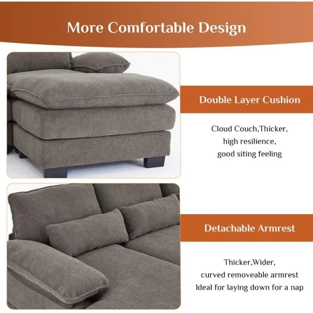 BENNETT Modern Minimalist Deep-Seat Sectional Cloud Sofa – Modular U-Shaped Couch – 114.3" W