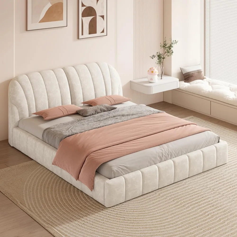 OLIVIA Elegant Modern Upholstered Platform Bed Frame | Queen Size 64.4" Wide Fabric Bed