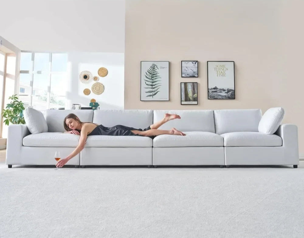 NATHANIEL Cloud Luxe U-Shaped Sofa Bed – Modern Velvet Sectional Couch – 114"W