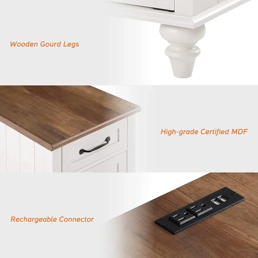 LILLIANA Wood Nightstand with Charging Station and Storage Cabinet – 14.9” Wide