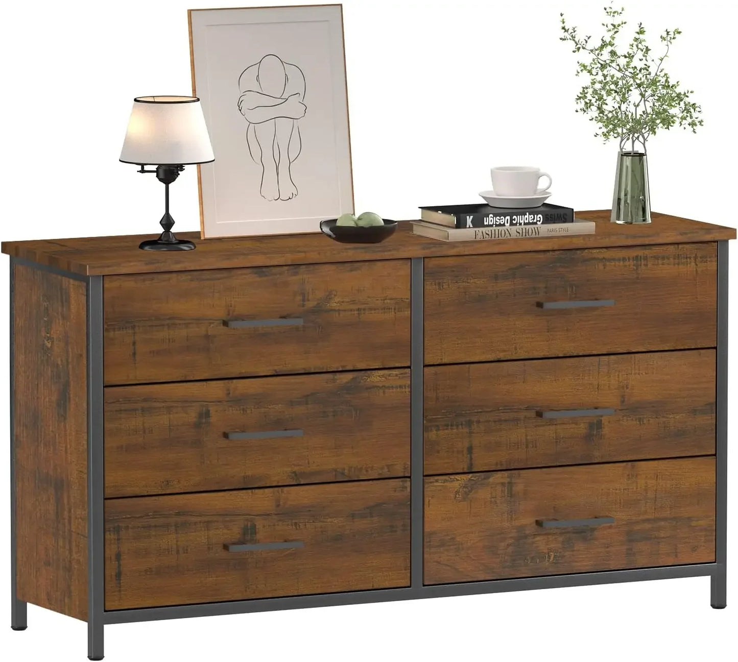 ARIEL Modern Minimalist 6-Drawer Dresser – Wide Storage Chest – 47.2''