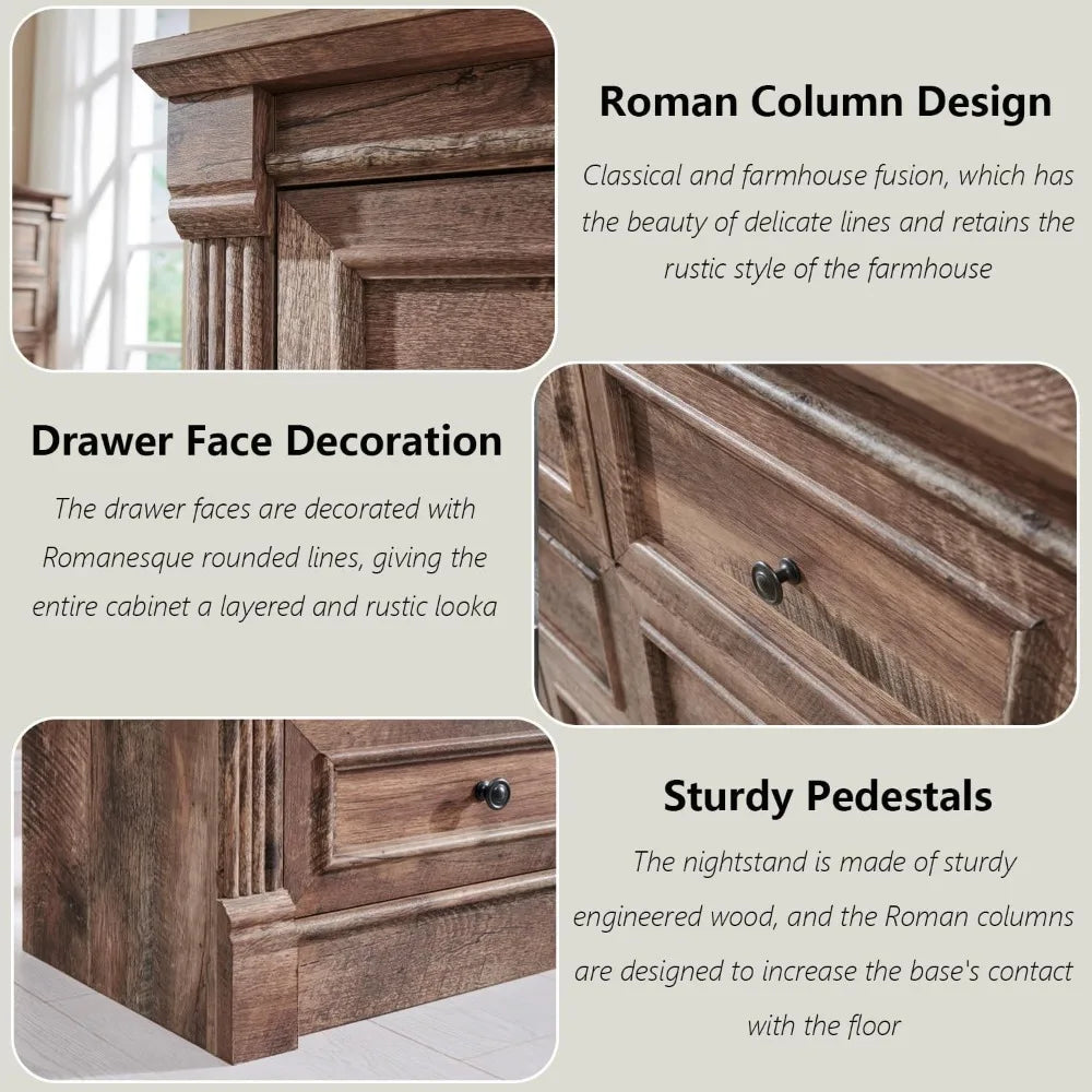 ELISE Rustic Farmhouse 8-Drawer Dresser with Roman Column Design – 61'' Wide Bedroom Storage Chest