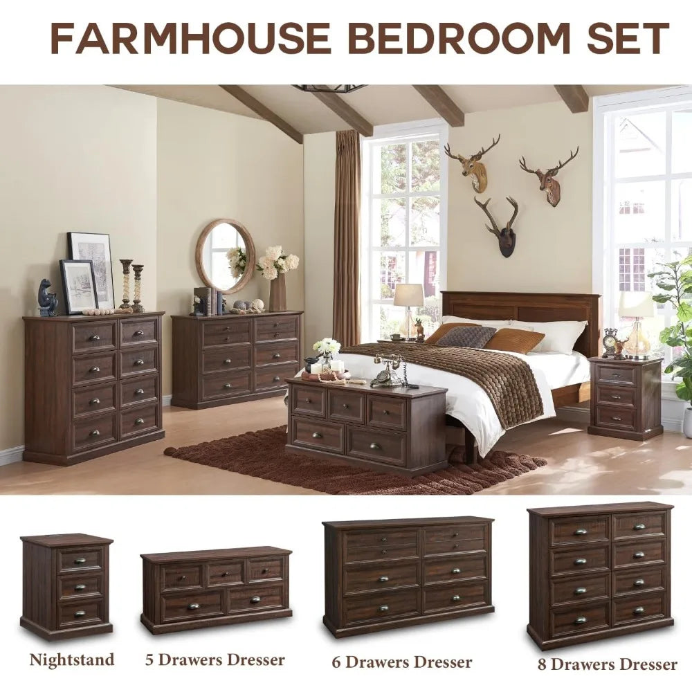 CAMILLE Rustic Farmhouse 8-Drawer Wooden Dresser – Tall Storage Chest | 42'' W