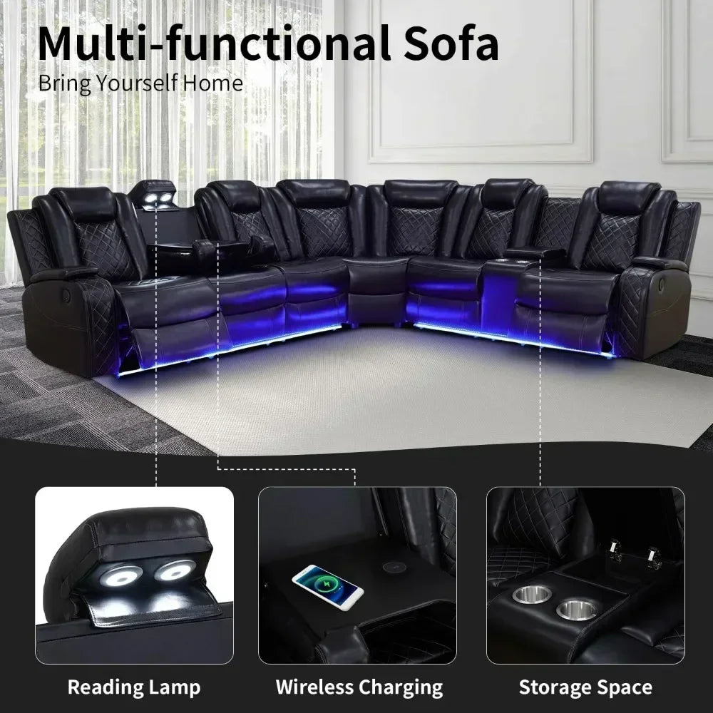 SKYLAR Power Recliner Sofa Sectional with LED Light – 76.5" W