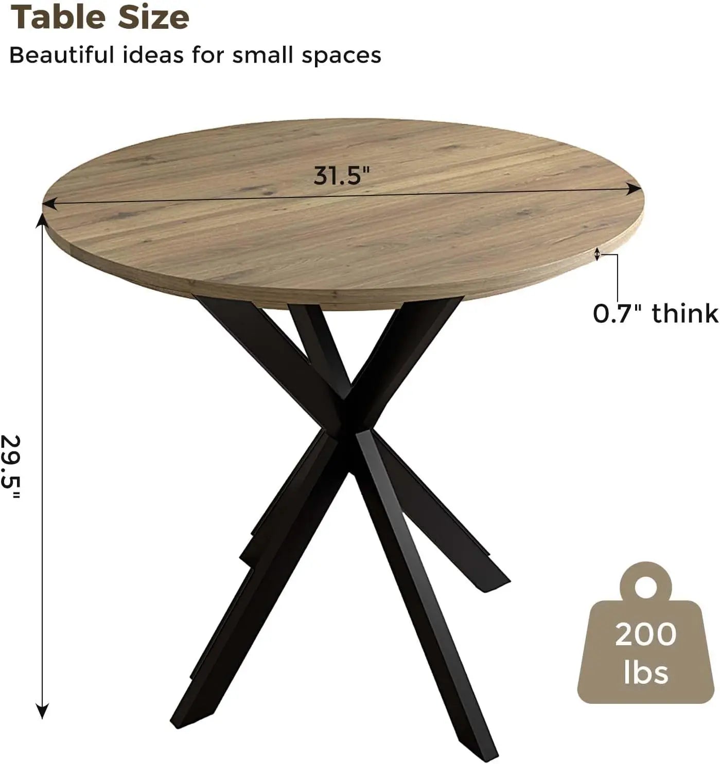 JOANNE Circle Kitchen Table with Metal Pedestal & Wooden Top Round Dining Table – 31.5"W