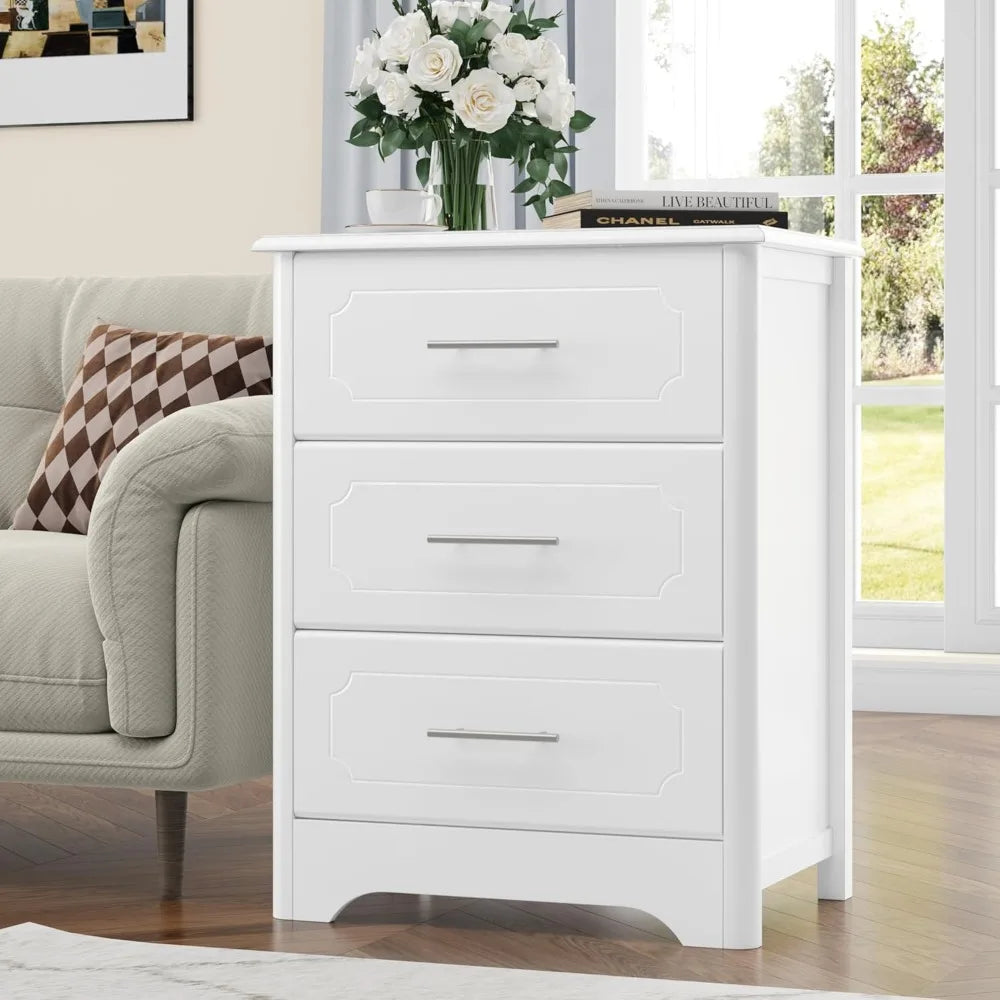 HAYDEN Modern White 3-Drawer Dresser - Elegant Wood Chest for Bedroom - 23.62" Wide