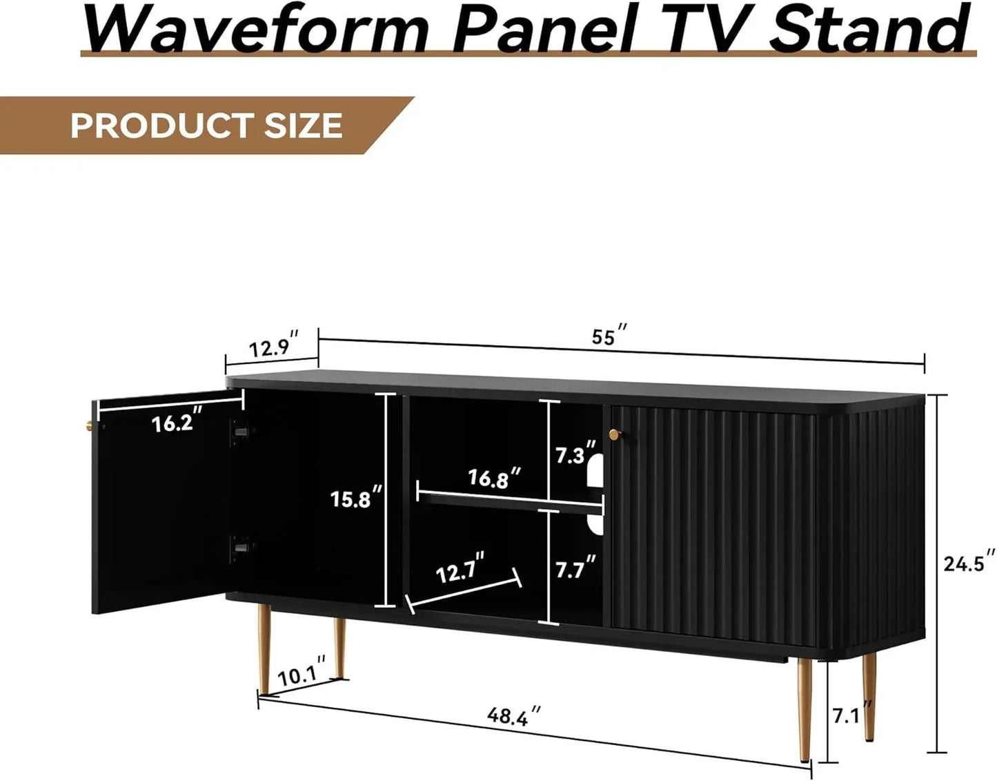 QUINN Lyra Fluted Modern TV Stand – Mid-Century Media Console Entertainment Unit – 55" W
