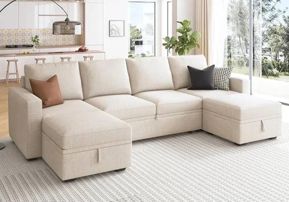 BRODY CloudNest Minimalist Modular Sleeper Sofa Bed – U-Shaped Sectional Couch – 83.4"W