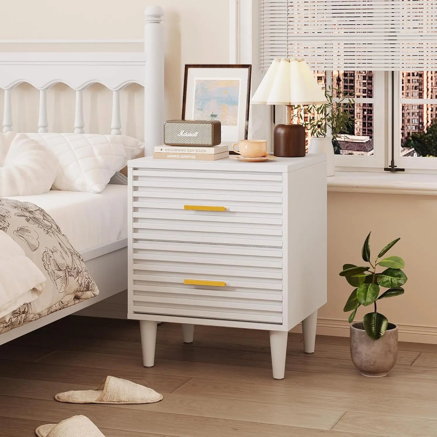 FATIMA Modern Wooden Nightstands - 19" Wide, Set of 2 with Storage Drawers