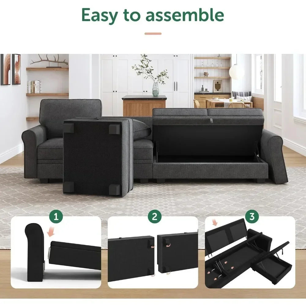 EMERY Modern U-Shaped Sectional Sofa – Convertible 6-Seater Couch | 102.4"W