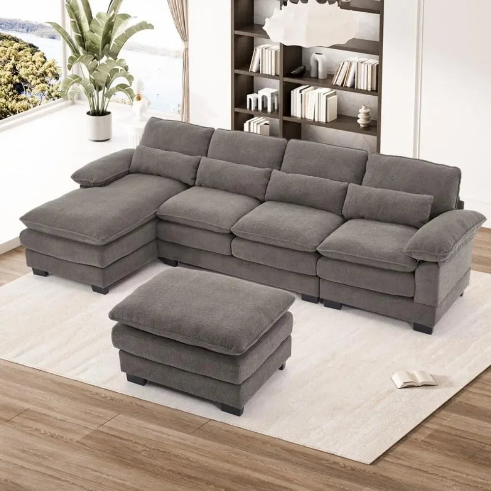 BENNETT Modern Minimalist Deep-Seat Sectional Cloud Sofa – Modular U-Shaped Couch – 114.3" W
