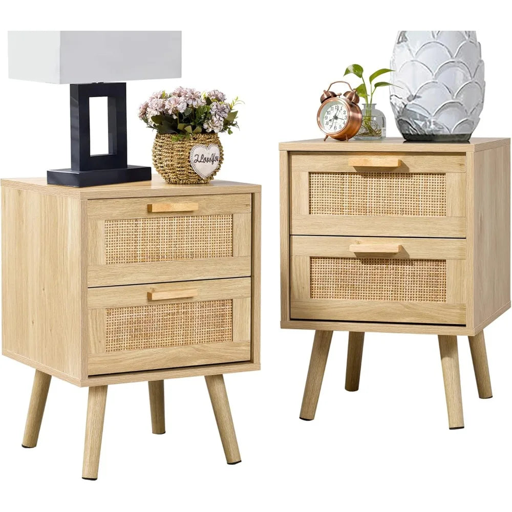 ELAINE Mid-Century Rattan Nightstand Set of 2 - 15.75''