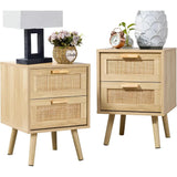 ELAINE Mid-Century Rattan Nightstand Set of 2 - 15.75''