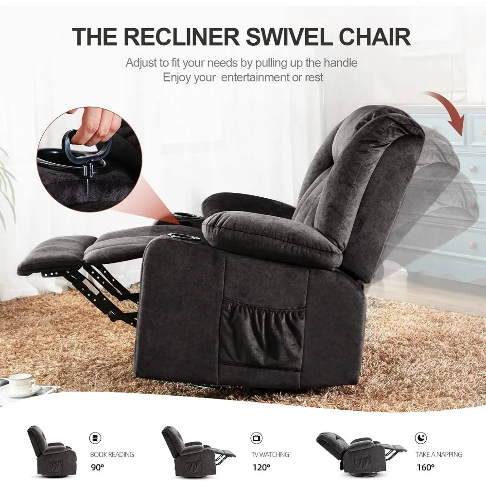 EVA Recliner Chair Massage Rocker with Heated 360° Swivel – 19.68" W
