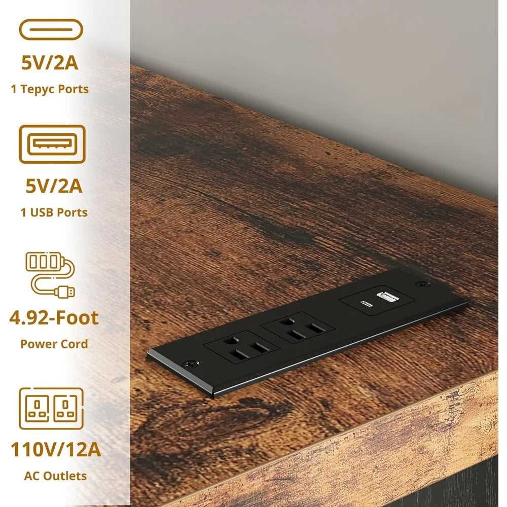 FINLEY Wide 6-Drawer Dresser with Charging Station - Rustic Wood Storage Cabinet