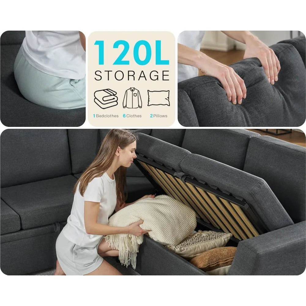 LONDYN Kirelan Modern L-Shaped Sleeper Sofa with Pull-Out Bed & Storage – Sectional Couch – 85" W