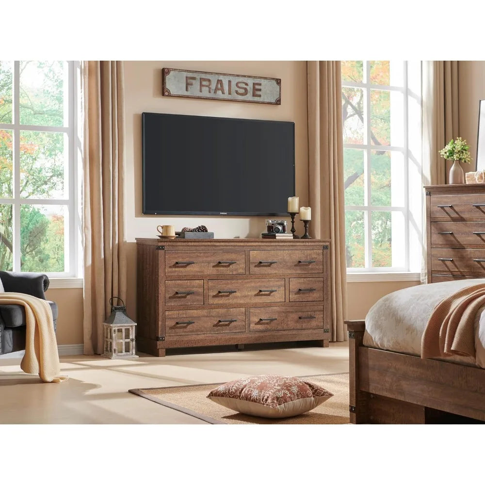COLLINS Farmhouse 7-Drawer Wood Dresser - 54" Wide Storage Chest for Bedroom & TV Stand