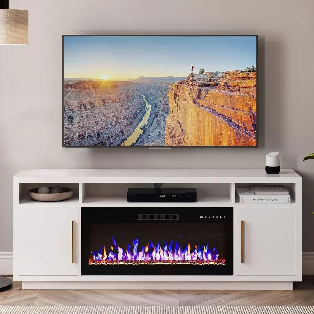ASHLEY LED Light Entertainment Center, Electric Fireplace with Storage- 70" W