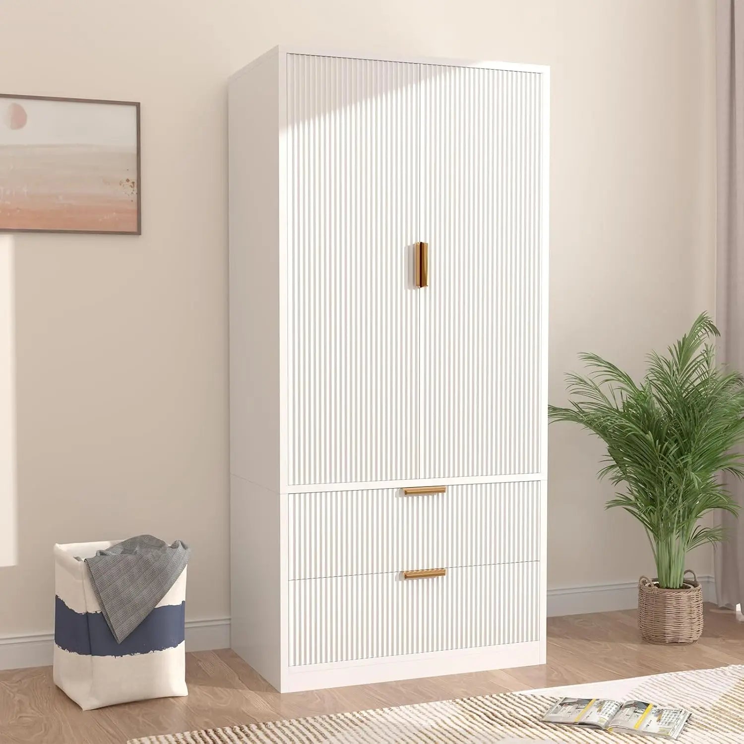 DALEYZA Modern Wooden Wardrobe Closet with Drawers – 31.5" Wide Armoire Cabinet