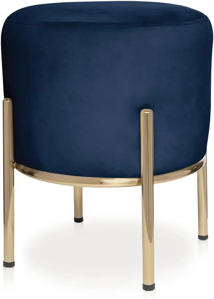 ZACHARY Upholstered Round Ottoman with Gold Metal Legs –14x17 W