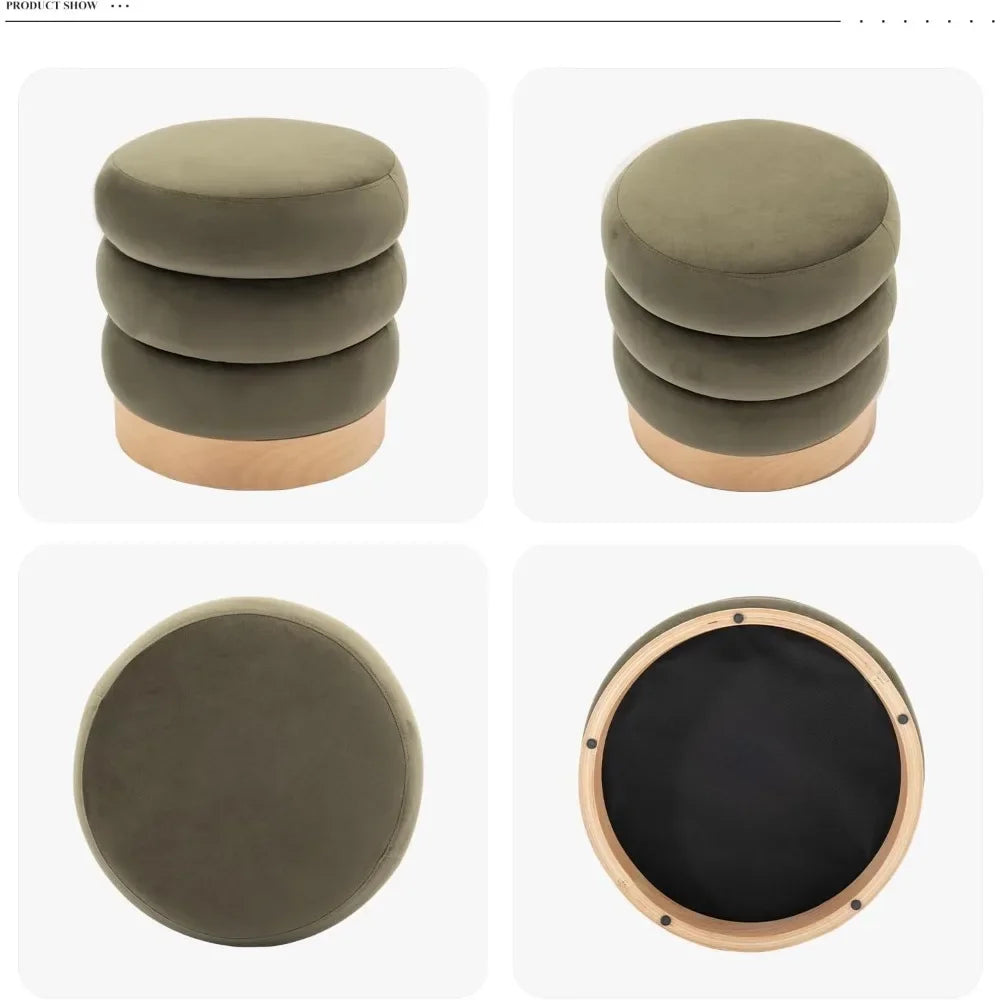COLTON Velvet Tufted Ottoman - Round Multifunctional Side Table - 18.11" W