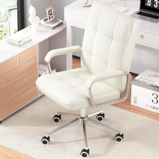 VIETNAM Ergonomic PU Leather Swivel Chair with Adjustable Height & Padded Arms - 24.8" W