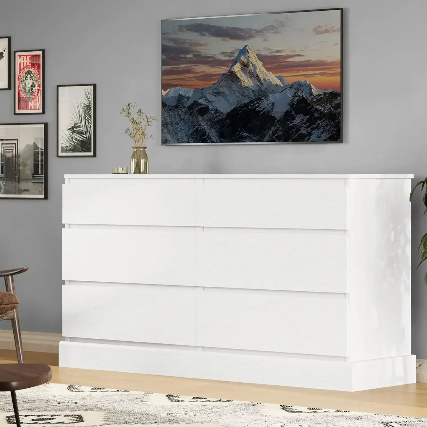 GIA Modern Minimalist 6-Drawer Wooden Dresser – Wide Storage Chest | 51.5'' W