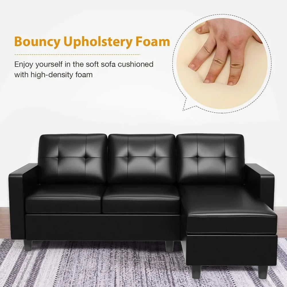 ISLA Minimalist Modern Faux Leather L-Shaped Sectional Sofa – Convertible Couch - 78.5"W