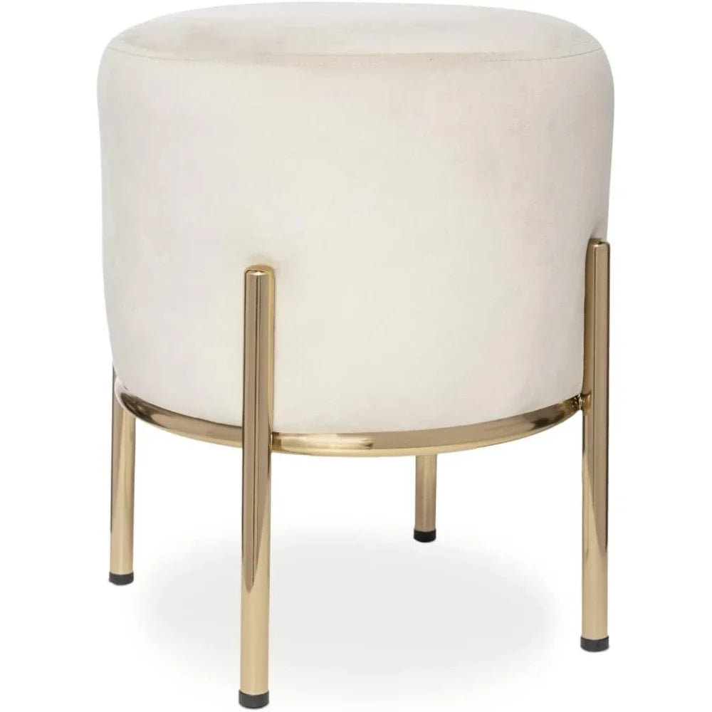 ZACHARY Upholstered Round Ottoman with Gold Metal Legs –14x17 W