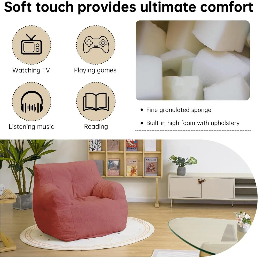 REMINGTON Selorra Tufted Sherpa Bean Bag Chair - Cozy Lounge Style - 34.25"W