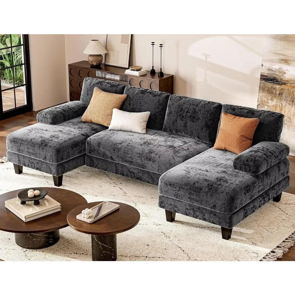 RYLEIGH Modern Foam Upholstered U-Shaped Sectional Sofa – Double Chaise Lounge Couch | 111.8"W