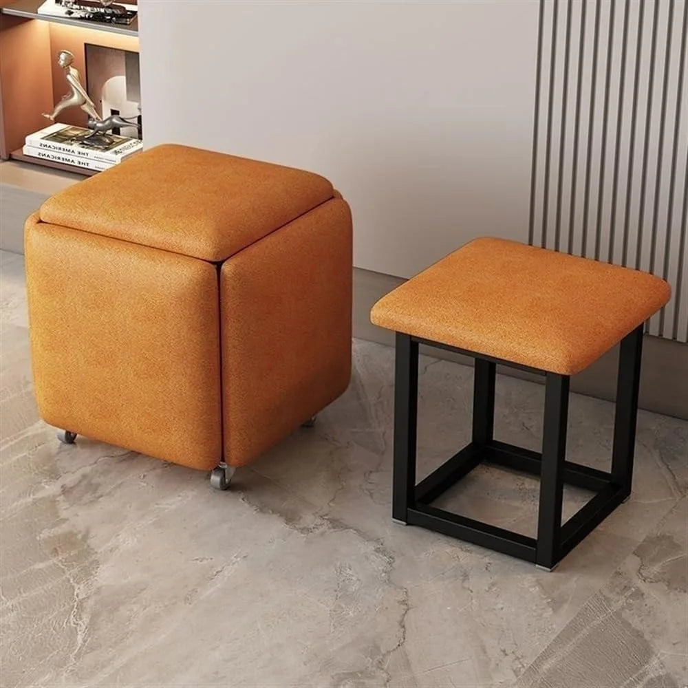 CAROLINE 5-in-1 Cube Stool with Swivel Casters – Minimalist Modern Footstool-17.7 W