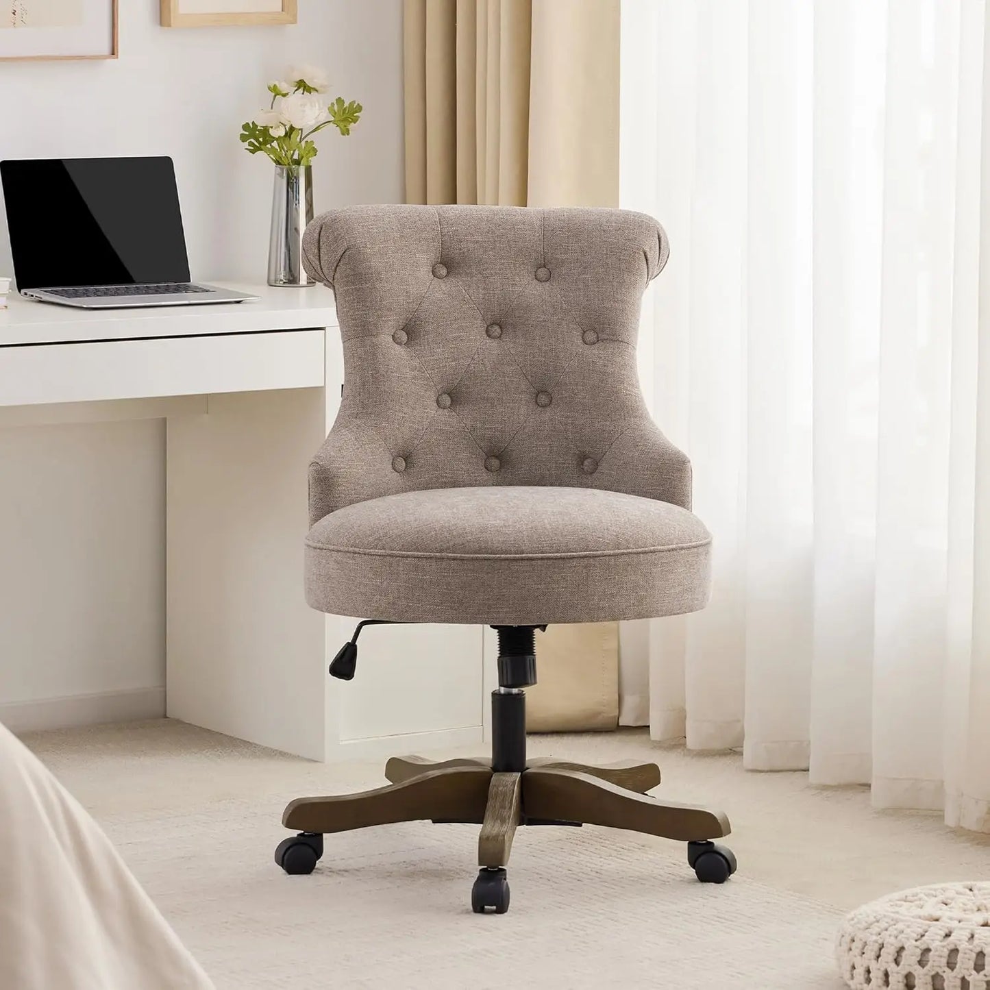 UNITED Adjustable Height Swivel Office Chair with Wooden Legs - 23.03" W