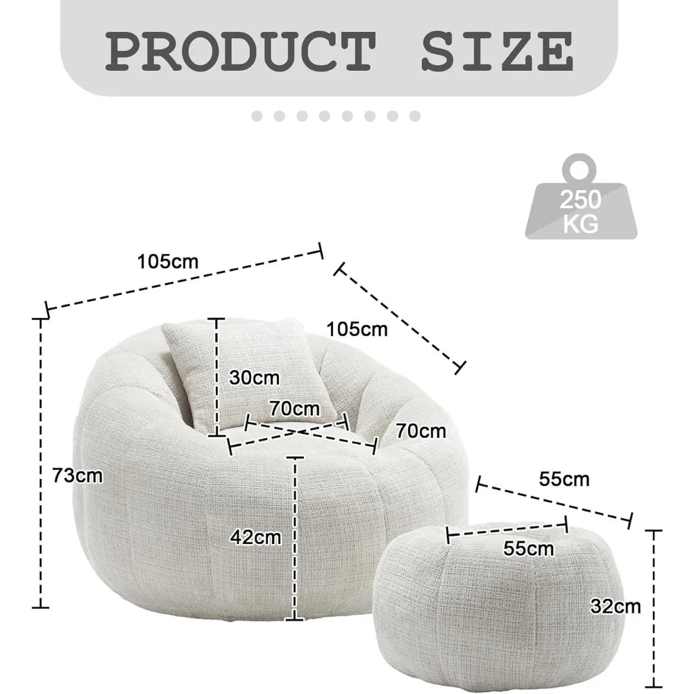 LANA Rolvyn Swivel Chenille Bean Bag Chair with Footrest