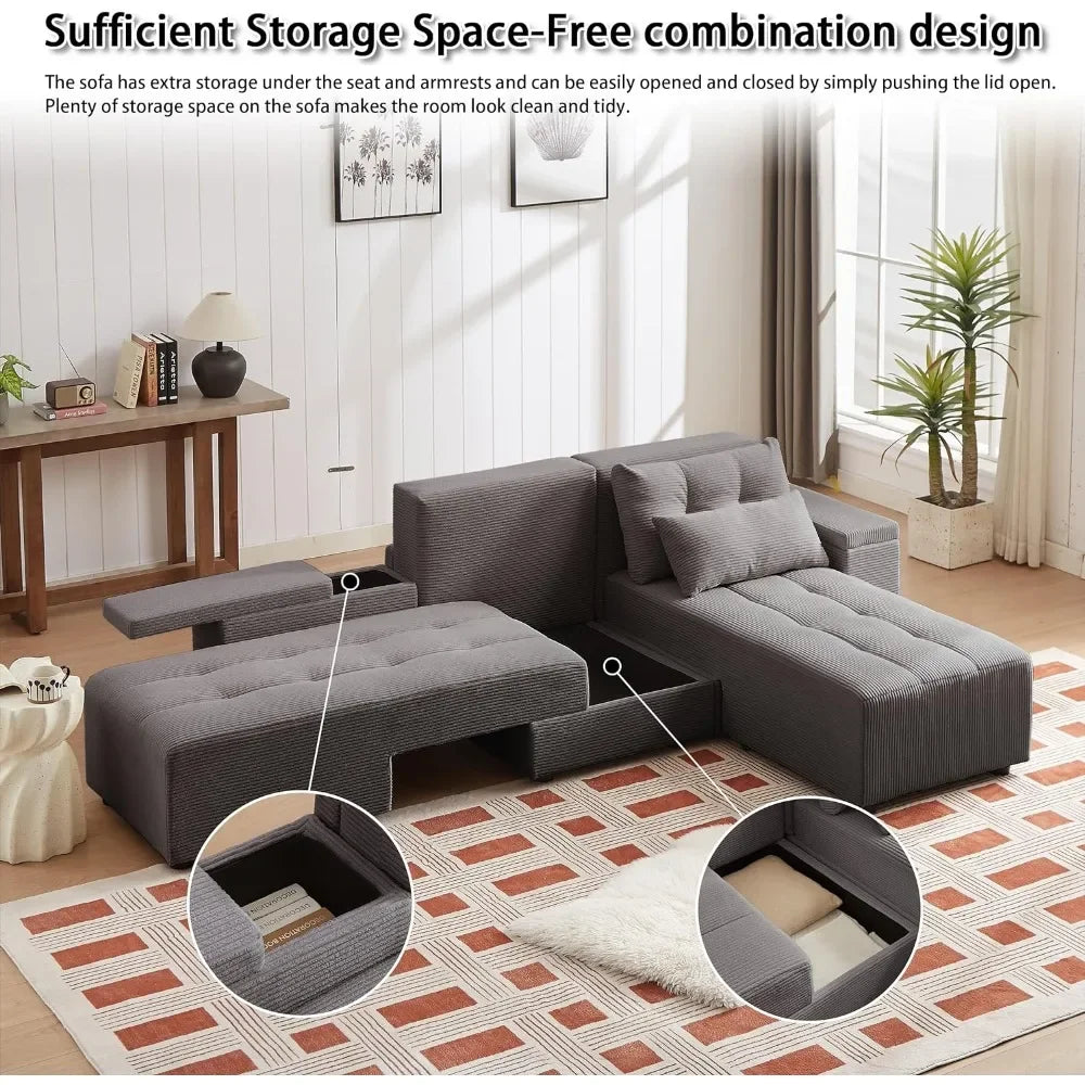 SYDNEY CloudFlex Minimalist Convertible Sofa Bed – L-Shaped Sectional Couch – 111"W