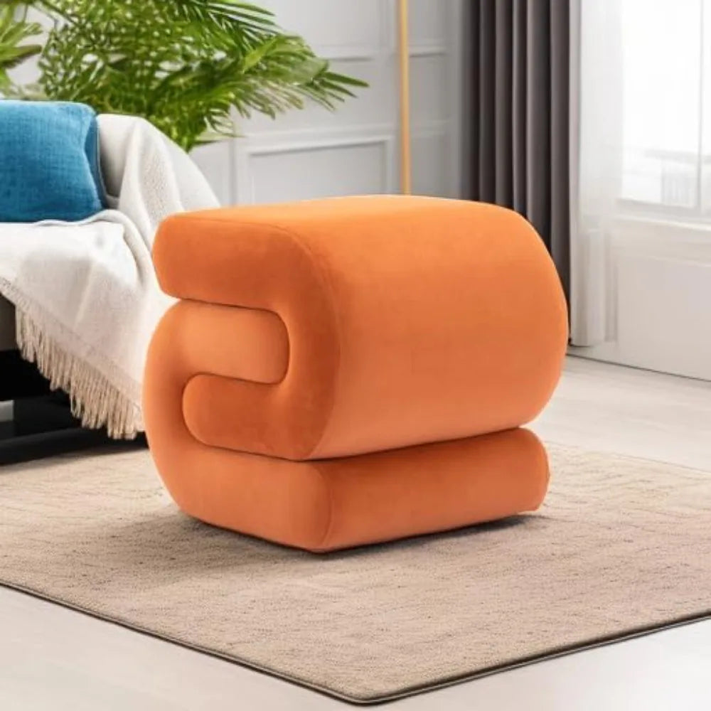 MACKENZIE Modern Velvet Upholstered Ottoman – S-Shape Foot Stool – 18.1" W