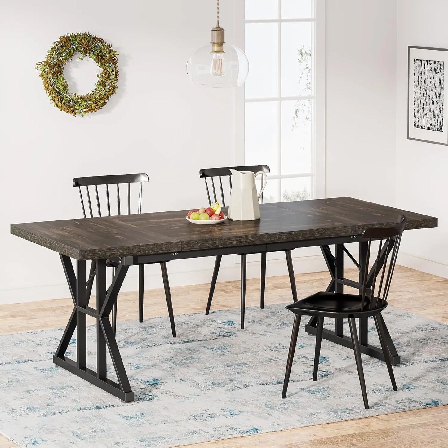 EMILY Rustic Farmhouse Rectangular Dining Table - 70.8" W